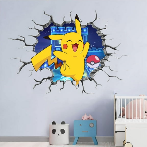 Pokemon wall stickers 3D wall stickers Children wall stickers Cartoon characters wall stickers Cartoon background wall decoration Birthday gift Children bedroom decoration 55*40CM