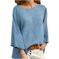 thumbnail image 2 of Vmvidoty Size S-5XL Women's 100% Cotton Fall Sateen Relaxed-Fit Loose Fit Peplum Blouse Long Sleeve Top Blue S, 2 of 3