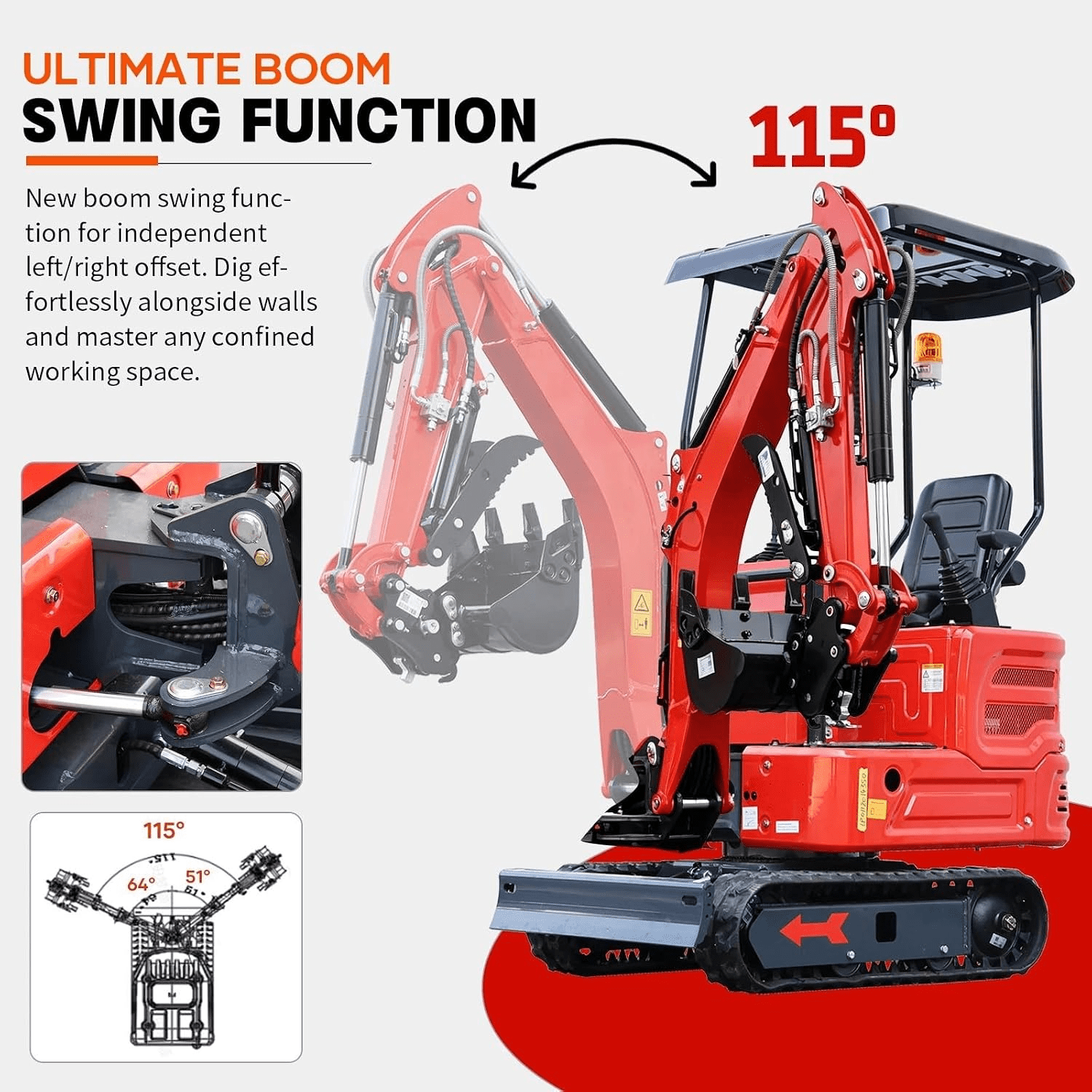MachP 1.4-Ton Mini Excavator – Kubota Z482 Diesel Engine, 11.4HP, Full Hydraulic Pilot Control, 2800lb US In-Stock for Tight Space Construction, Landscaping, Farming,EPA Certified