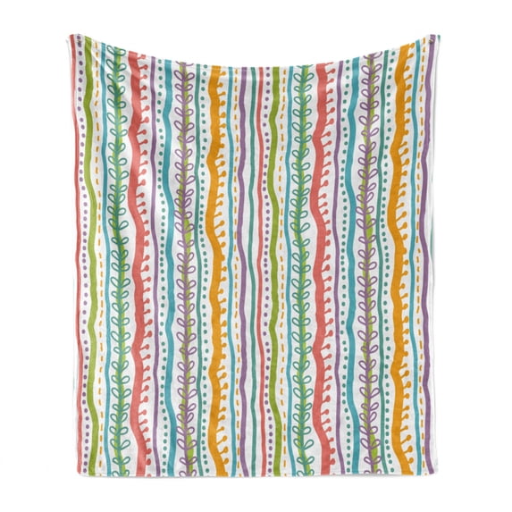 Striped Soft Flannel Fleece Throw Blanket, Vertical Abstract Featured Swirl Lines Curved Sketchy Bands and Dots Display, Cozy Plush for Indoor and Outdoor Use, 50" x 70", Multicolor, by Ambesonne