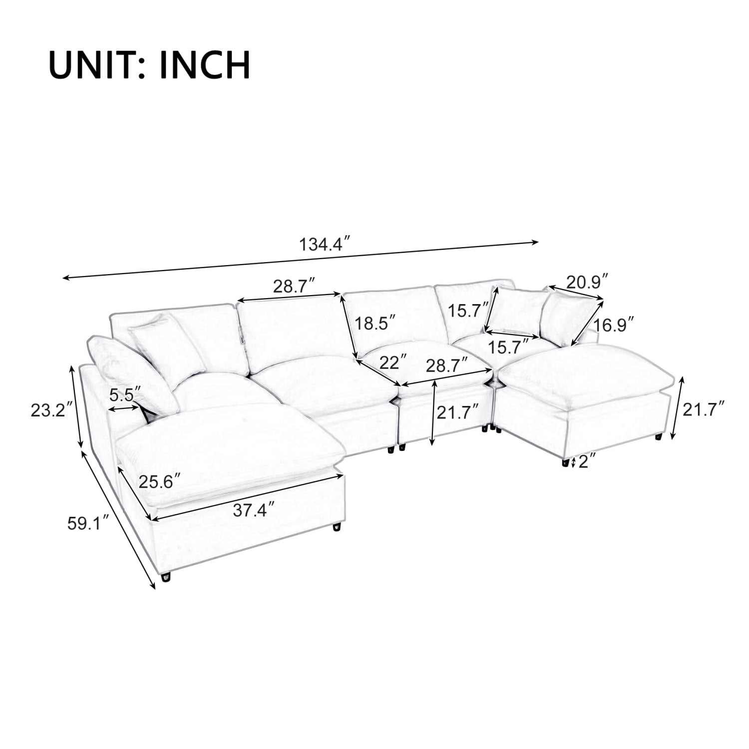 Harper & Bright Designs Convertible Modular Sectional Sofa with 2 Removable Ottomans & Pillows, Large U Shape Cloud Couch with Reversible Chaise for Living Room, Beige