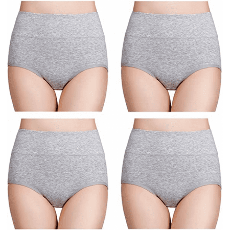 

JUSTUP Women s High Waisted Cotton Underwear Ladies Soft Full Briefs Panties Pack of 4 Gray 2XL