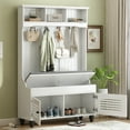 thumbnail image 2 of 5-in-1 Hall Tree With Shoe Bench,Shutter-shaped Doors Cabinet,Coat Rack,Open Storage Shelves And 4 Sturdy Hooks For Hallway,Entryway,Living Room, 2 of 9