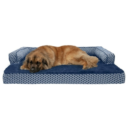 UPC: 0842229116441 | FurHaven Pet Products Plush & Decor Comfy Couch Cooling Gel Top Short Sided Sofa Pet Bed for Dogs & Cats – Diamond Blue Jumbo Plus