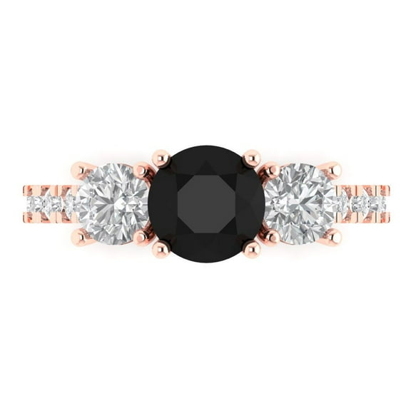 Clara Pucci 14K Rose Gold 1.97ct Onyx Three-Stone Ring for Women