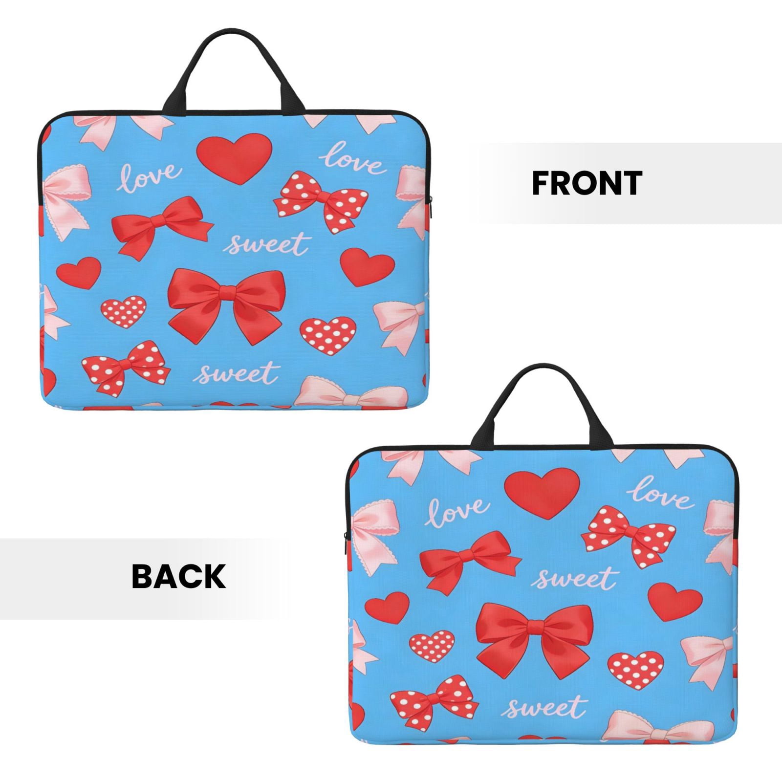Laptop Sleeve Bag For Women Men 14inch Waterproof Durable Protective Computer Carrying Cover Handle Laptop Case Bag Sweet Love Bow Heart Blue