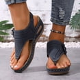 thumbnail image 2 of Flip Flops for Women Hollow out Bohemian Flower Wedge Sandals Comfy Arch Support Orthopedic Shoes Elastic Ankle Strap Fashionable Beach Shoes Navy Size 8, 2 of 5