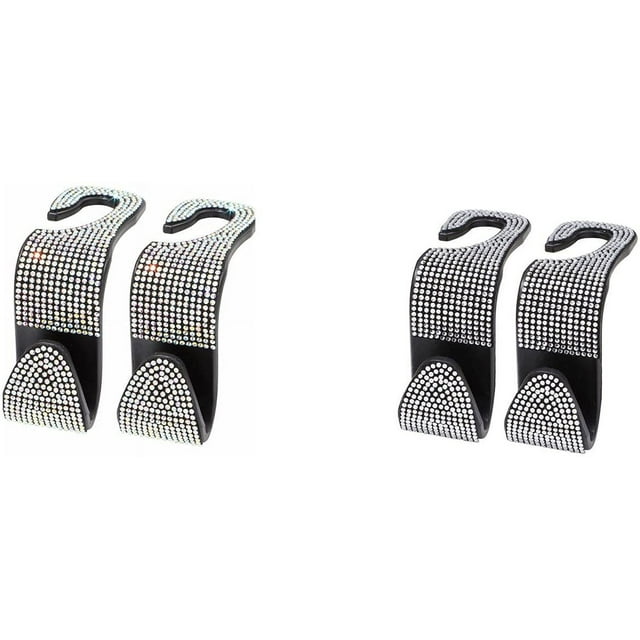 4 Pack Bling Car Seat Headrest Hooks, Car Shinny Rhinestone Creative Rear Backrest Hook, Back Seat Organizer for Rear Space Finishing of Cars (Silver2+Black2)