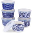 thumbnail image 1 of Selamica Ramekins with Lids 4 oz Oven Safe, Creme Brulee Ramekins Souffle Dishes with Covers, Stackable Ceramic Mini Ramekin Bowls Set for Dipping, Custard, Pudding, Baking, Set of 6, Vintage Blue, 1 of 5