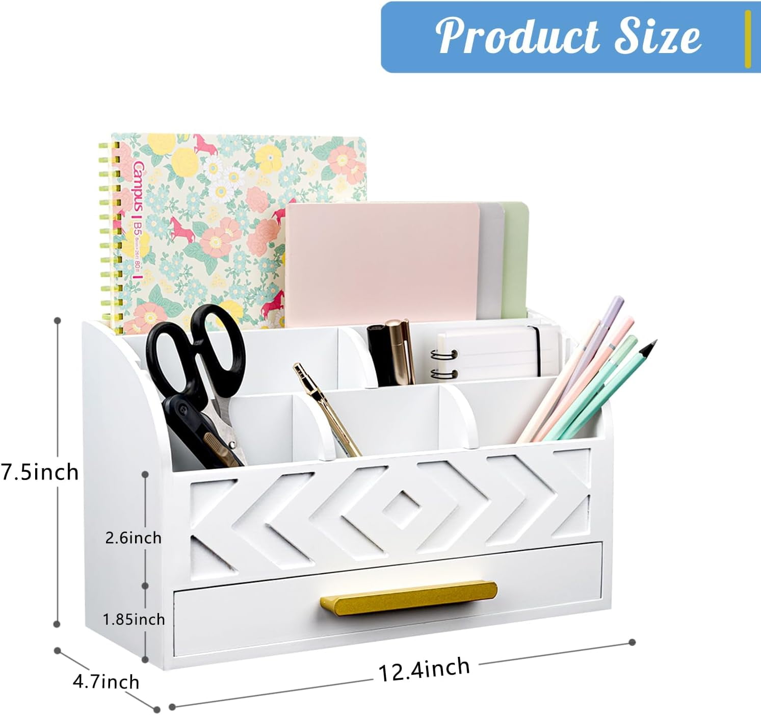 Wooden Desk Mail Organizer and Sorter Desktop Bill Holder Countertop Office Accessories in White