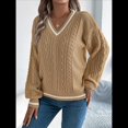 thumbnail image 4 of Suéter de Punto con Cuello en V y Larga para Mujer, Otoño 2025, Top Tipo Jersey, , Suave, Elegante y Casual. Caqui L, 4 of 10