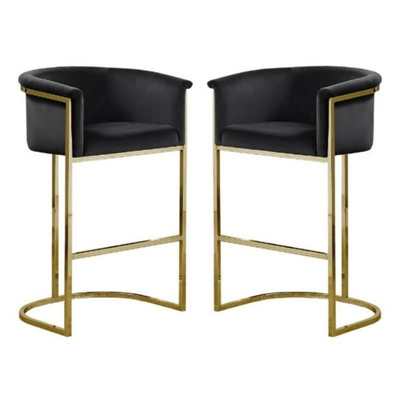 Home Square Velvet and Metal Barstool with Chrome Base in Black - Set of 2