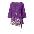 thumbnail image 4 of Dyegold Womens Tops 3/4 Length Sleeves Boho Western Tops Vintage Floral Side Twist Knot Blouses Dressy Casual Fall Shirt Tee, 4 of 5