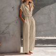 thumbnail image 6 of IUYRTFE Women V Neck Short Sleeve Wide Leg Jumpsuit with Drawstring Waist and Pockets for Vacation Beach Summer, 6 of 6