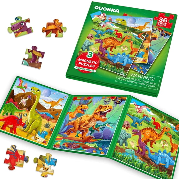 Quokka Magnetic Puzzles for Toddlers 3 - Travel Magnetic Game for Kids Ages 3-5 with 30 Pcs Dino