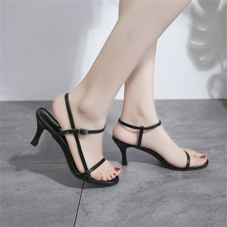 

PhoneSoap Fashion Spring And Summer Women Sandals Casual Style Elegant Buckle Mid Heel Shoes Black