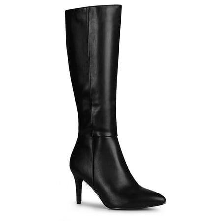 BLISSFUL STEP Valentine s Women s Boot Pointed Toe Side Zipper Stiletto Heel Knee High Boots Black 6