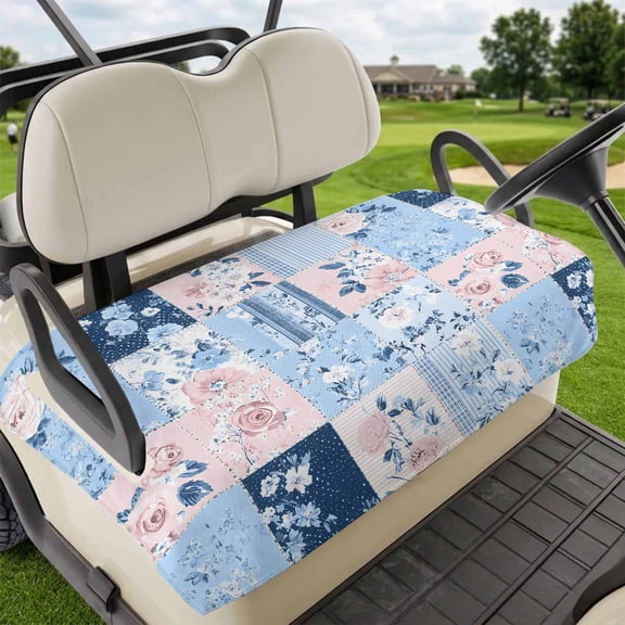 Golf Cart Seat Covers for 2 Seater,Pink Floral Blue Microfiber Cart Seat Towel Blanket,Farmhouse Botanical Vintage Leaves Absorbent Breathable Non Slip Bench Seats Protector for Golf Course 51"x31"