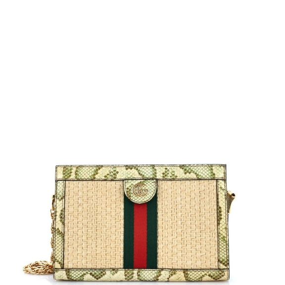 Pre-Owned Ophidia Chain Shoulder Bag Raffia with Snakeskin Small By Rebag