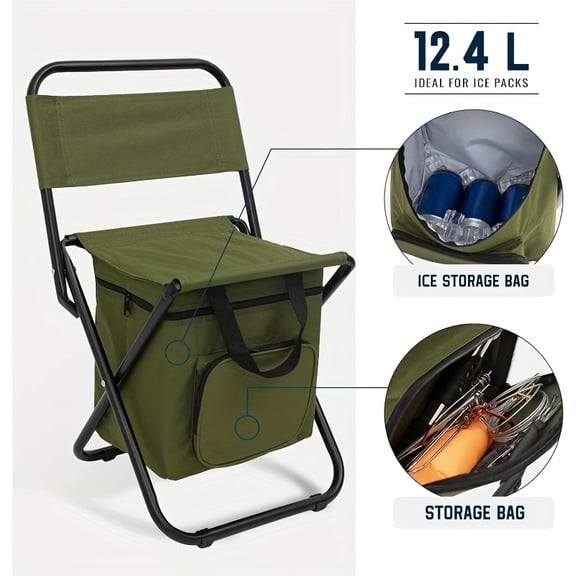 Green Large Portable Folding Camping Chair,Aluminum Alloy Bracket, Lightweight Backrest with Storage Bag, Heavy Duty Load Bearing Outdoor Seat for Camping, Hunting, Fishing, Hiking, Beach