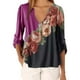 thumbnail image 3 of Blusa Camisa con cuello en V y estampado floral Blusa suelta de manga larga Top de mujer, Rosa roja, S sidaley AP002021-57, 3 of 5