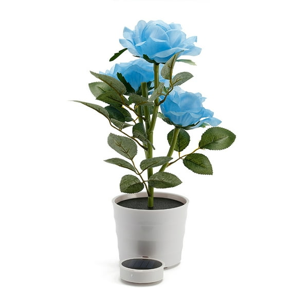 Solar-Powered Blue Cloth Rose Bonsai Lamp with LED Lights for Romantic Home Garden Decoration