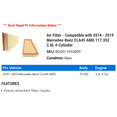 thumbnail image 2 of Air Filter - Compatible with 2014 - 2019 Mercedes-Benz CLA45 AMG 117.352 2.0L 4-Cylinder 2015 2016 2017 2018, 2 of 2