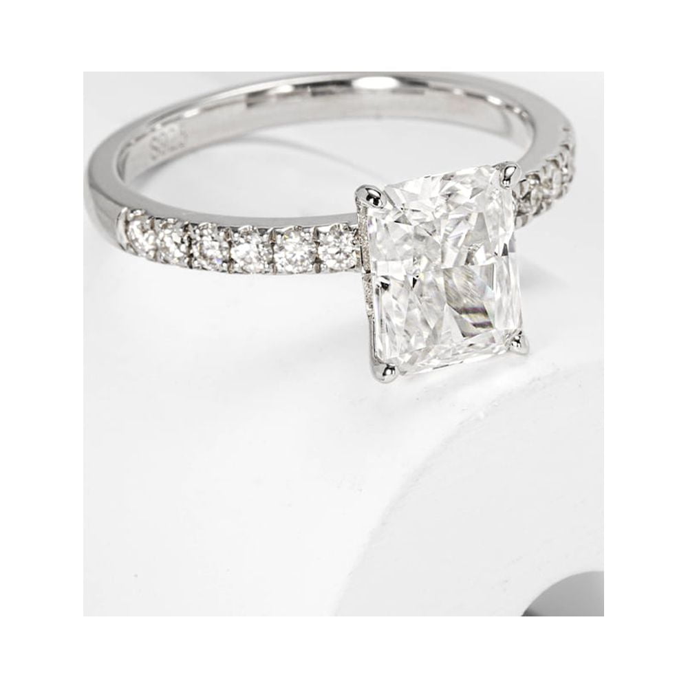 Luxury 3ct Radiant Cut Moissanite Engagement Rings For Women Sterling Silver 18K White Gold Plated D Color Diamond Wedding Ring