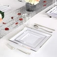 thumbnail image 4 of 125pcs Silver Christmas Plastic Plates with Disposable Plastic Silverware-Silver Rim Square Plastic Dinnerware include 25 Dinner Plates,25 Salad Plates,25 Forks, 25 Knives, 25 Spoons, 4 of 13