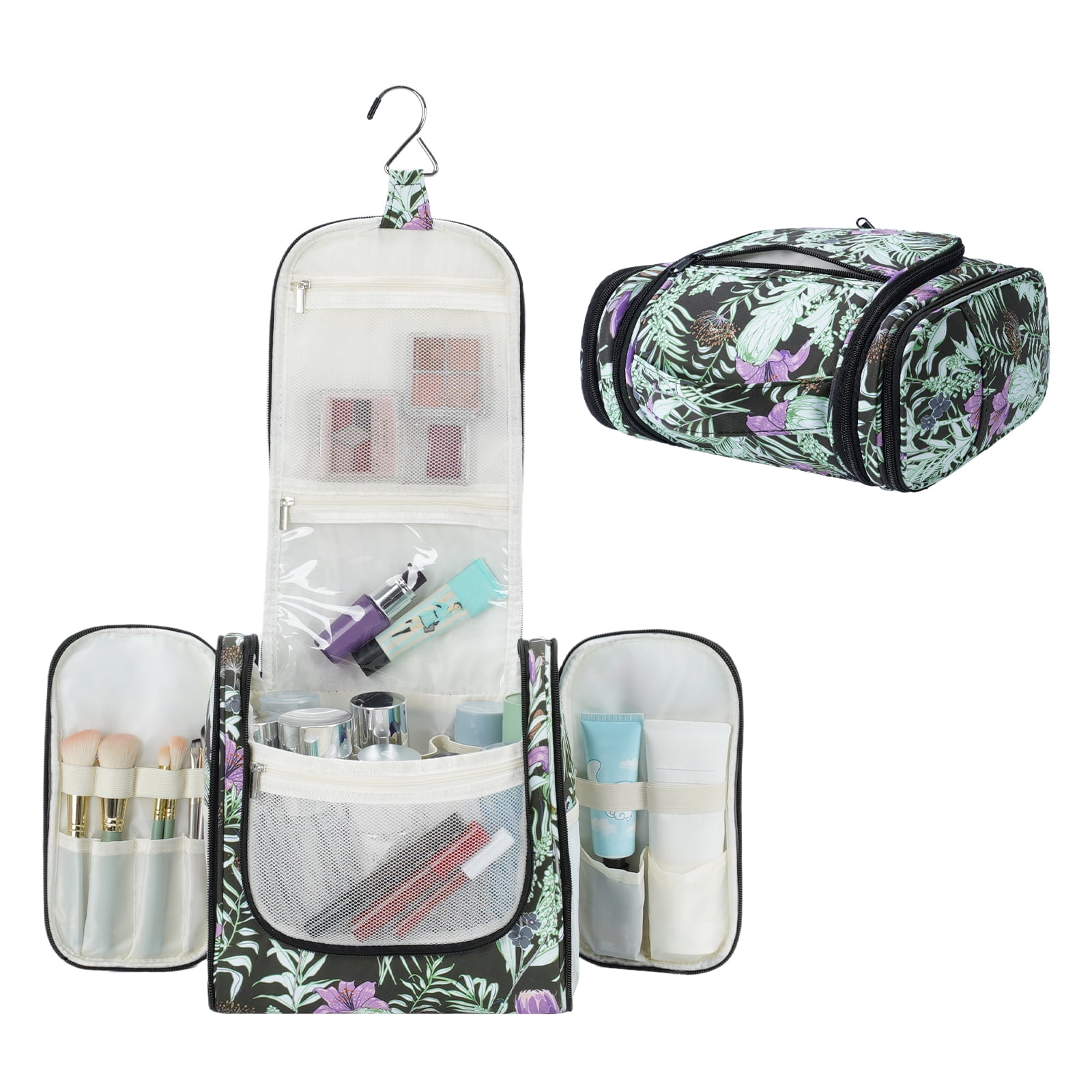 Narwey Large Hanging Toiletry Bag with Hook Makeup Cosmetic Organizer with Multiple Compartments Foldable for Men Women Travel Essentials