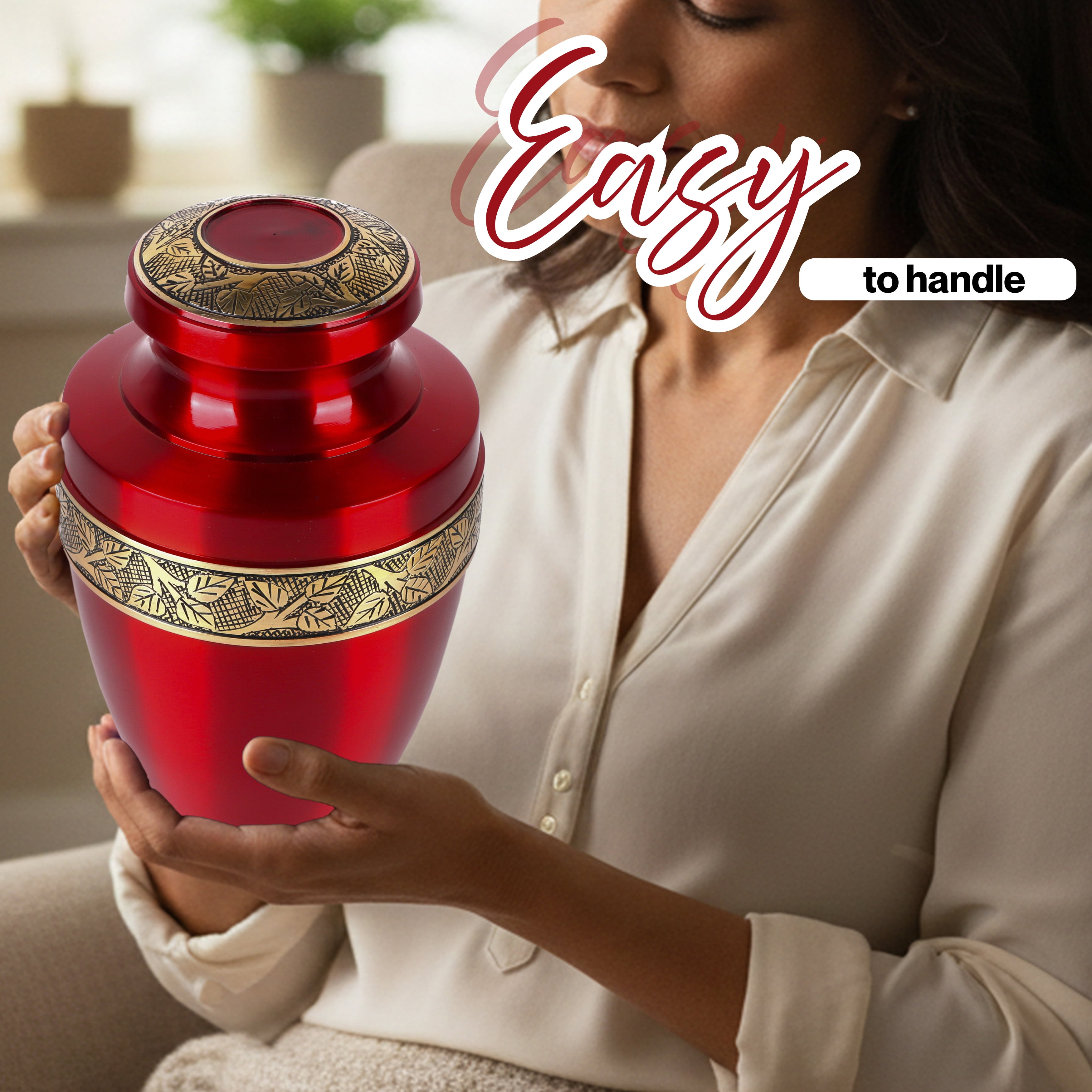 Handcrafted Aluminum Urn - Decorative Memorial Holder for Ashes and Remembrance (Burgandy & Royal Gold)