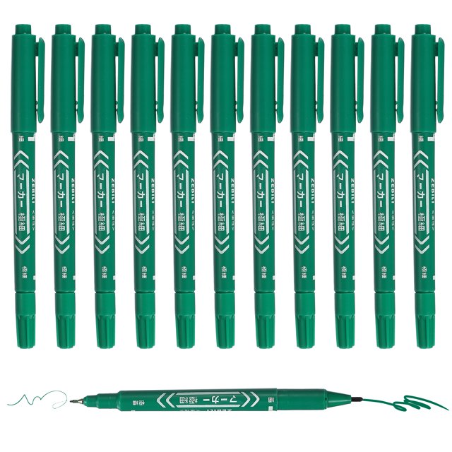 Uxcell Twin Tip Permanent Markers, 12 Pack Green Fine and Ultra Fine Point Colored Makers Quick Drying Coloring Pen for Writing Drawing on Wood Plastic Metal Glass Stone