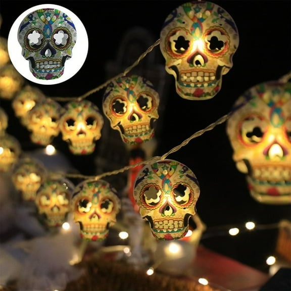 Btomtd 59.05 inch Skull String Light Luminous Halloween Decoration Prop for Horror Scene Layout Hanging Pendant Bar Party LED Decorative Light, Multicolor