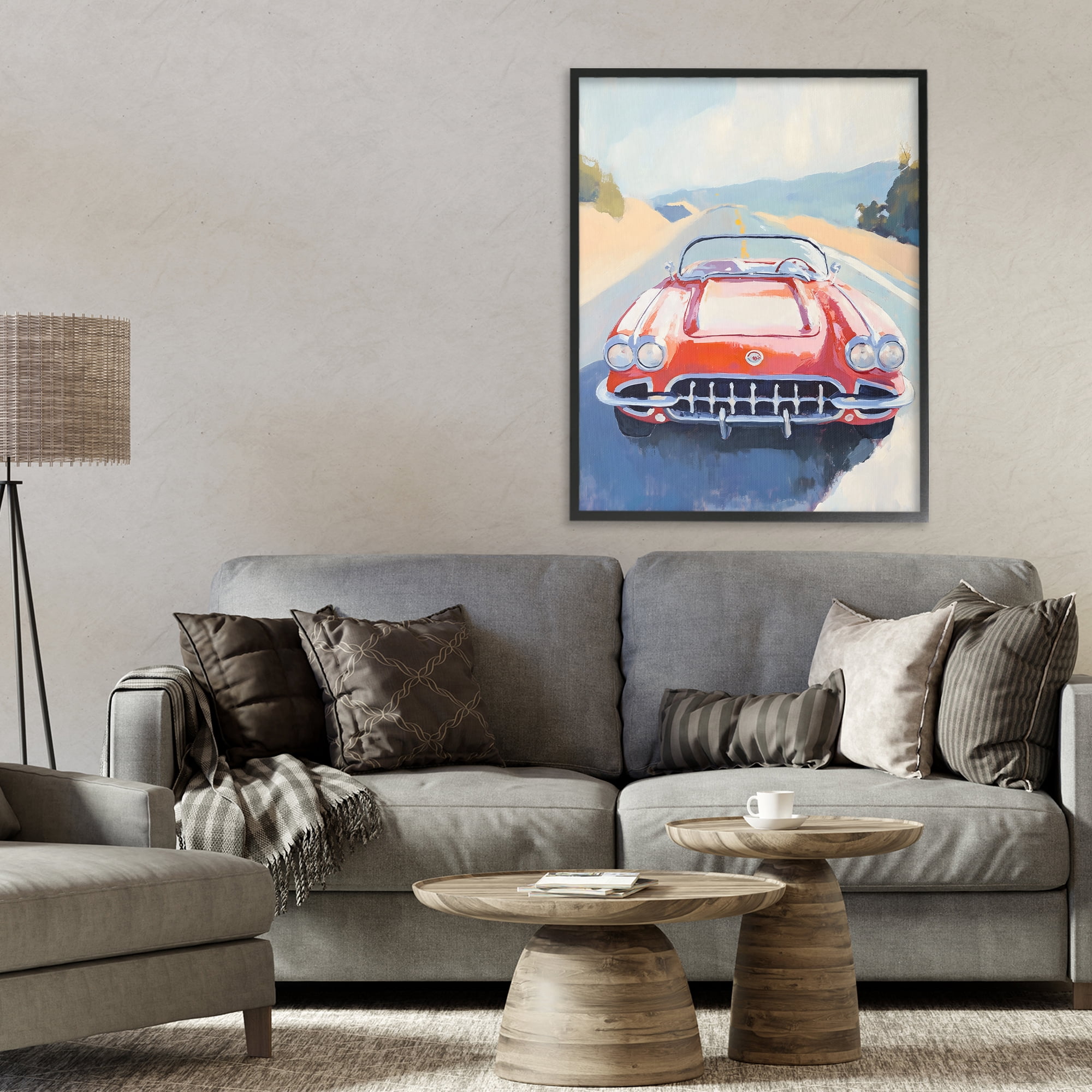 Stupell Industries Red Sports Car on Journey Black Framed Giclee Art, design by The Prints Vibe
