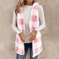 thumbnail image 2 of Women's Fuzzy Fleece Vest Plaid Jacket with Hood Lightweight Soft Warm Sherpa Plush Winter Fall Sleeveless Coat (2XL, Pink), 2 of 7