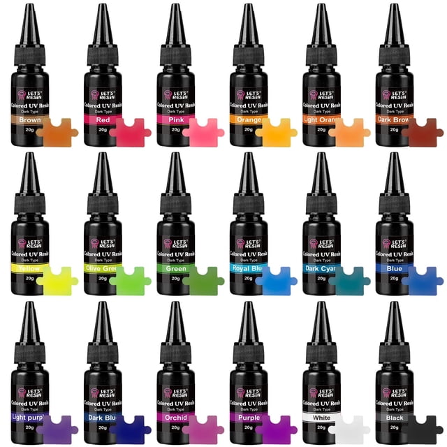 LET'S RESIN Kit de Resinas UV con 18 Colores, 20g Cada Uno, Oscuro y Sin Olor