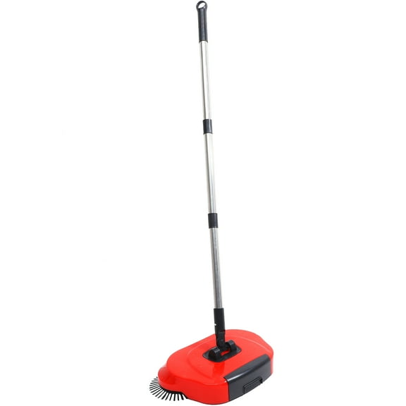 GOOHOCHY Multi-function 3 in 1 Household Cleaning Lazy Hand Push Sweeper Broom Dustpan Trash Bin 360° Rotating Floor Cleaning Mop (Red)