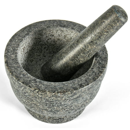 Granite Mortar and Pestle Set - Solid Granite Stone Grinder Bowl Holder 5.5 Inch For Guacamole, Herbs, Spices, Garlic, Kitchen, Cooking, (Best Mortar And Pestle For Guacamole)