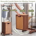 thumbnail image 6 of VECELO Rolling Laundry Basket with Hanging Bar & Lid, Laundry Hamper with Clothes Rack and Wheels, Movable Multipurpose Sorter Basket for Dirty Clothes Storage, for Bathroom, Laundry and Dorm, Brown, 6 of 9