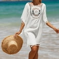 thumbnail image 6 of ZHOGXU Womens Swimsuit Cover Up Solid Color Patchwork Hollow Out Tassel Comfortable Stylish Swimwear For Beach Pool,White,One Size, 6 of 7