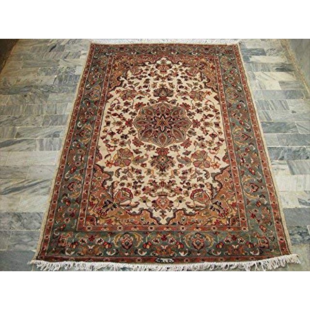 AHMEDANI Suraj Flowral Exclusive Designed Area Rug Hand Knotted Wool Silk Carpet (6 X 4)'