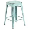 thumbnail image 3 of Flash Furniture Commercial Grade 24" High Backless Distressed Green-Blue Metal Indoor-Outdoor Counter Height Stool, 3 of 8