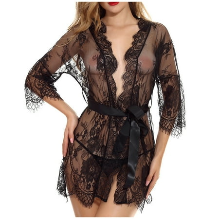 

Knosfe Solid Color Sexy Sleepwear Pjs Robe Onesies Nightgown Lace Pajamas for Women