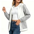 thumbnail image 5 of Waterproof Zip Up Rain Jackets for Women Plus Size Hooded Solid Long Sleeved Zipper Jacket Top Blouse Casual Pocket Coat, 5 of 6