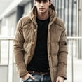 thumbnail image 3 of IYTR Men's Corduroy Hooded Thicken Coat Casual Thicken Down Jacket Solid Color Zipper Button Hooded Neck Jacket Long Sleeve with Pockets Khaki M, 3 of 4