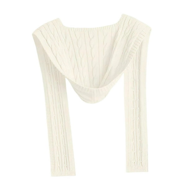 Bufanda de punto con capucha para mujer, pasamontañas de invierno, suave, para el cuello y las orejas, para exteriores Blanco