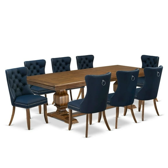 Luxe by East West Furniture 9 Pieces Dining Table Set a Rectangle Table and 8 Dining Chairs, Antique Walnut
