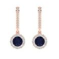 thumbnail image 3 of 2.235 ct Lever-Back Drop Dangle Earrings for Women | 6mm Round Cut Simulated Blue Sapphire | 18K Rose Gold, 3 of 5
