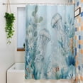 thumbnail image 6 of Summer Coastal Shower Curtain, Ocean Jellyfish Nautical Coral Eucalyptus Leaves Waterproof Shower Curtain Set with 12 Hooks Lightweight Bath Curtains Fabric Bathroom Decor 36x72 Inches, 6 of 9