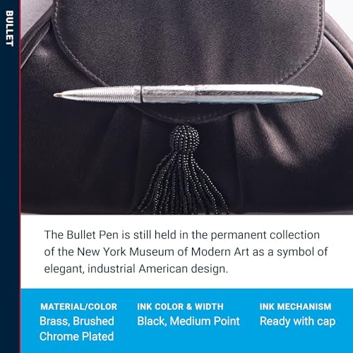 Fisher Space Pen Brushed Chrome Bullet Space Pen, Ballpoint, Brass, Black Ink, Gift Box